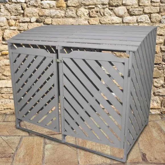 Förråd för 2 x 240 Liter Soptunnor med Lock Gråmålat Granträ Förvaringsbod Bod Skjul Trädgård Trädgårdskjul Utomhus Förvaring Låsbar + Monteringskit | CDON