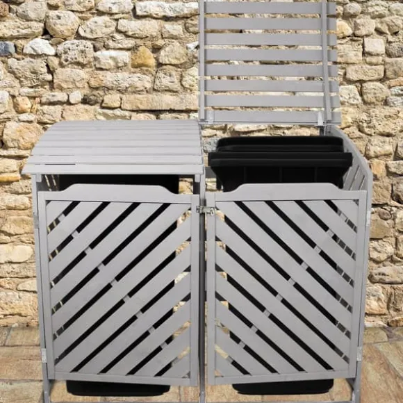 Förråd för 2 x 240 Liter Soptunnor med Lock Gråmålat Granträ Förvaringsbod Bod Skjul Trädgård Trädgårdskjul Utomhus Förvaring Låsbar + Monteringskit | CDON