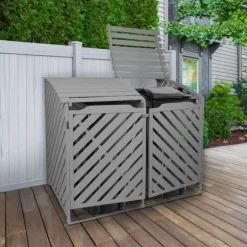 Förråd för 2 x 240 Liter Soptunnor med Lock Gråmålat Granträ Förvaringsbod Bod Skjul Trädgård Trädgårdskjul Utomhus Förvaring Låsbar + Monteringskit | CDON