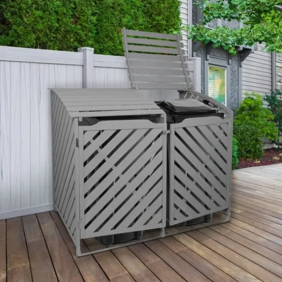 Förråd för 2 x 240 Liter Soptunnor med Lock Gråmålat Granträ Förvaringsbod Bod Skjul Trädgård Trädgårdskjul Utomhus Förvaring Låsbar + Monteringskit | CDON