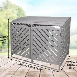 Förråd för 2 x 240 Liter Soptunnor med Lock Gråmålat Granträ Förvaringsbod Bod Skjul Trädgård Trädgårdskjul Utomhus Förvaring Låsbar + Monteringskit | CDON
