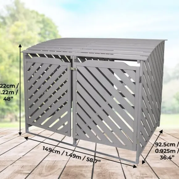Förråd för 2 x 240 Liter Soptunnor med Lock Gråmålat Granträ Förvaringsbod Bod Skjul Trädgård Trädgårdskjul Utomhus Förvaring Låsbar + Monteringskit | CDON