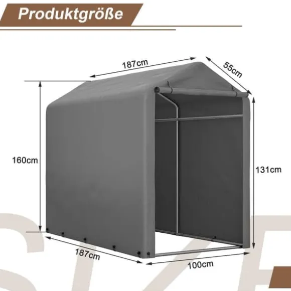 Förråd 187x100x160 cm, cykelgarage, trädgårdsskjul, lagerzelt, mörkgrå