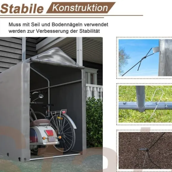 Förråd 187x100x160 cm, cykelgarage, trädgårdsskjul, lagerzelt, mörkgrå