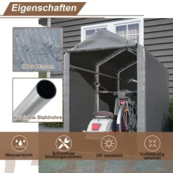 Förråd 187x100x160 cm, cykelgarage, trädgårdsskjul, lagerzelt, mörkgrå
