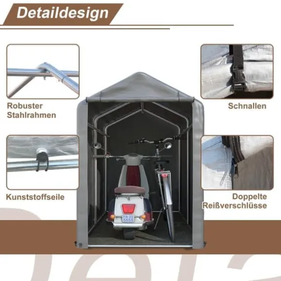 Förråd 187x100x160 cm, cykelgarage, trädgårdsskjul, lagerzelt, mörkgrå