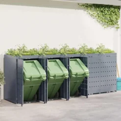 Förvaring för 5 soptunnor Ljusgrå 340 x 77,5 x 121,5 cm