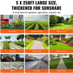 5FTx250FT Premium kraftig ogräsbarriär, 5OZ geotextil, hög permeabilitet för effektiv ogräsbekämpning och landskap.