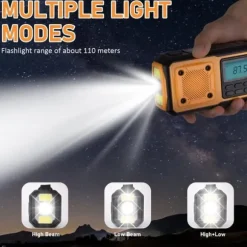 Fuleadture Handvevsradio 4000mAh, AM/FM/SW Väderradio, Solcell Vevradio, SOS & Ficklampa för Nödsituationer