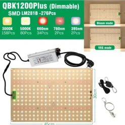 Fullspektrum LED-växtljus, 3000K/5000K färgspektrum, dimbar prestanda,QBK1200Plus