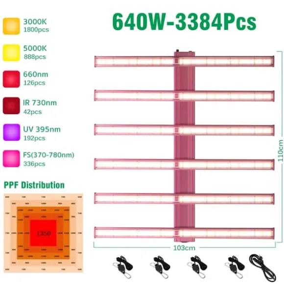 Fullspektrum LED-växtljus, 240W 320W 640W Kraftalternativ, Dimbar Kontroll,640 watt