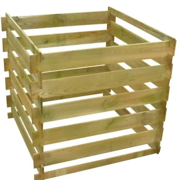 Fyrkantig kompostbehållare i trä - 0,54 m³ | Färg: Tryckimpregnerad furu | Storlek: Fyrkantig