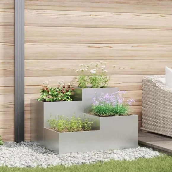 Galvaniserad planteringslåda för utomhusbruk | Storlek: 100x100x60 cm | Färg: Silver