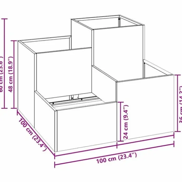 Galvaniserad planteringslåda för utomhusbruk | Storlek: 100x100x60 cm | Färg: Silver