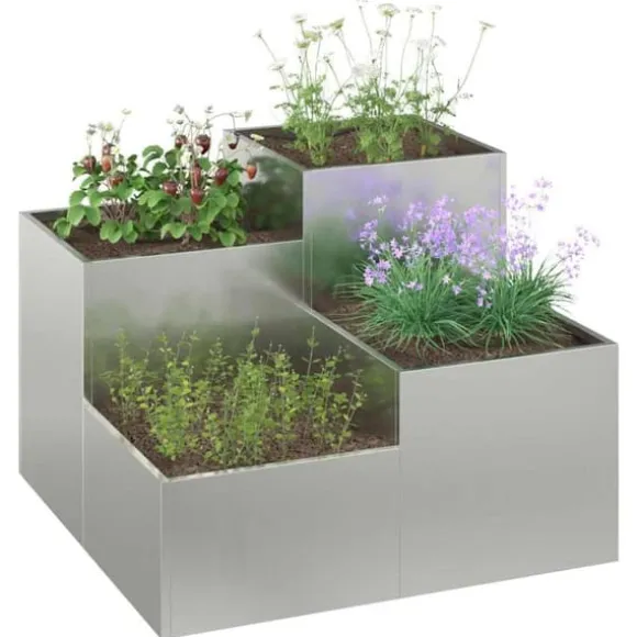 Galvaniserad planteringslåda för utomhusbruk | Storlek: 100x100x60 cm | Färg: Silver