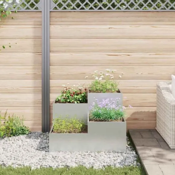 Galvaniserad planteringslåda för utomhusbruk | Storlek: 100x100x60 cm | Färg: Silver