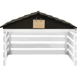 Garage för robotgräsklippare i granträ - Hållbart skydd mot väder | Färg: Svart/Vit | Storlek: 78x74x54 cm