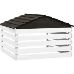 Garage för robotgräsklippare i granträ - Hållbart skydd mot väder | Färg: Svart/Vit | Storlek: 78x74x54 cm