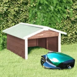Garage för robotgräsklippare 72x87x50 cm mocca och vit granträ - Hus Till Robotgräsklippare - Garage Till Robotgräsklippare - Home & Living