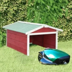 Garage för robotgräsklippare 72x87x50 cm röd och vit granträ