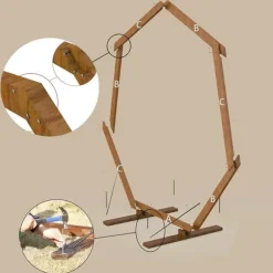 Geometrisk bröllopsbåge i trä - Bakgrundsstativ - Retro stil - Polerad yta - Längd 2,24 m - Höjd 2,19 m - Storlek M - Brun