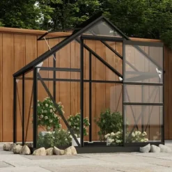 Glasväxthus i antracit med aluminiumkonstruktion | Storlek: 155x103x191 cm