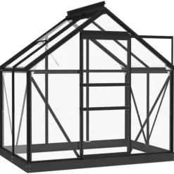 Glasväxthus i antracit med aluminiumkonstruktion | Storlek: 155x103x191 cm