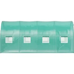 Gångtunnelt växthus 15x7x7 fot, portabelt växthus med stålbågar, toppbalk, diagonala stolpar, dragkedjedörrar och rullfönster.