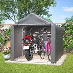 Grå Cykelgarage / Redskapsbod 160x220x165 cm med rullport, vattentätt PE-material