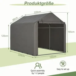 Grå Cykelgarage / Redskapsbod 160x220x165 cm med rullport, vattentätt PE-material