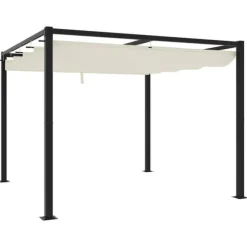 Gräddvit paviljong med infällbart tak - Trädgårdspaviljong | Storlek: 3x3 m | Material: Stål