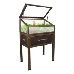 Greenspot Miniväxthus med lock för balkong och terrass 80x45x120 cm - Växthus på träplattform, Upphöjd träbädd, Kallram med lock på höga ben, Mörk ros | CDON