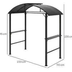 Grillpaviljong 233x110x235 cm, vindtålig med dubbeltak och hyllor, UV-skydd, stål, mörkgrå