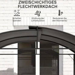 Grillpaviljong 233x110x235 cm, vindtålig med dubbeltak och hyllor, UV-skydd, stål, mörkgrå