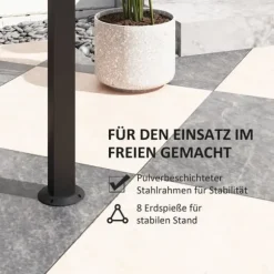 Grillpaviljong 233x110x235 cm, vindtålig med dubbeltak och hyllor, UV-skydd, stål, mörkgrå