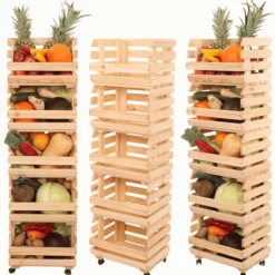 Grönsakslåda / trä låda för grönsaker / fruktställ / låda / hylla 132 x 37 x 30 cm med hjul / tall