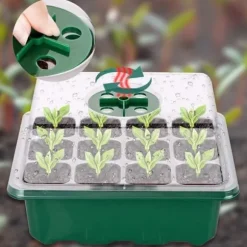 Groddbricka, uppsättning med 12 groddbrickor med 12 odlingsbrickor för inomhusväxthus, propagateulåda för plantskolor inomhus