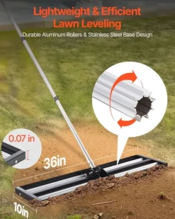 Gräsmatteutjämnare - Handhållen jordutjämnare - Justerbart handtag 213,1 cm - Platta 91,4x25,4 cm - Rostbeständig metall - Ergonomisk - För golfgreen | CDON