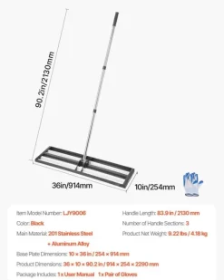 Gräsmatteutjämnare - Handhållen jordutjämnare - Justerbart handtag 213,1 cm - Platta 91,4x25,4 cm - Rostbeständig metall - Ergonomisk - För golfgreen | CDON