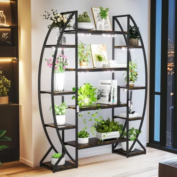 Halvmåne växtställ - Blomhylla/steghylla - 5 Nivåer - Metall - Med Belysning - XL - Inne/Ute - Orange