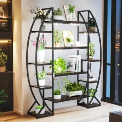 Halvmåne växtställ - Blomhylla/steghylla - 5 Nivåer - Metall - Med Belysning - XL - Inne/Ute - Orange