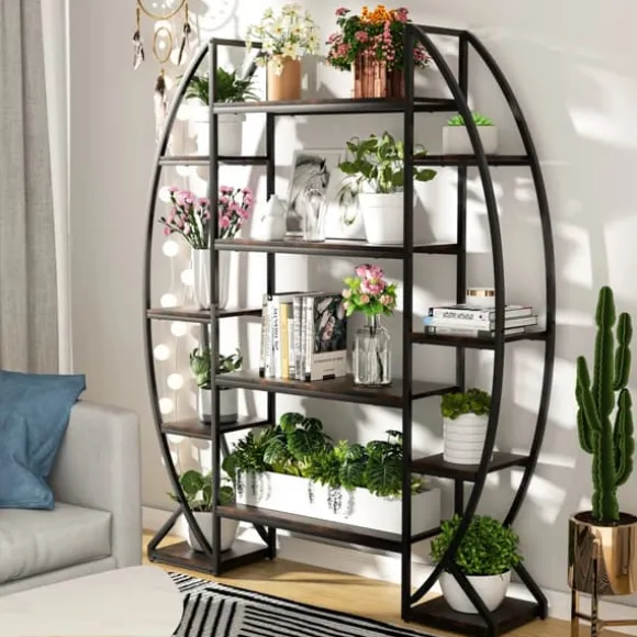 Halvmåne växtställ - Blomhylla/steghylla - 5 Nivåer - Metall - Med Belysning - XL - Inne/Ute - Orange