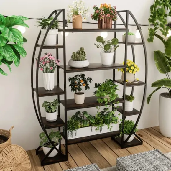 Halvmåne växtställ - Blomhylla/steghylla - 5 Nivåer - Metall - Med Belysning - XL - Inne/Ute - Orange