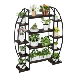 Halvmåne växtställ - Blomhylla/steghylla - 5 Nivåer - Metall - Med Belysning - XL - Inne/Ute - Orange