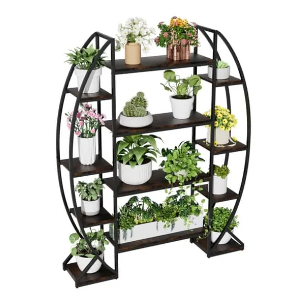 Halvmåne växtställ - Blomhylla/steghylla - 5 Nivåer - Metall - Med Belysning - XL - Inne/Ute - Orange