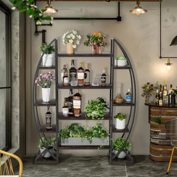 Halvmåne växtställ - Blomhylla/steghylla - 5 Nivåer - Metall - Med Belysning - XL - Inne/Ute - Orange