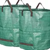 HAPPY-Pack of 3 272L Extra Heavy Duty Trädgårdsväska med handtag Green Leaf Collection Bag med PP-tyg H76cm D67cm