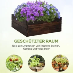 Högbädd i massivt trä 60x60x23 cm, mörkbrun – planteringslåda/örtlåda