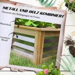 Högbädd i metall med träram 45x45x30 cm – trädgård & balkong