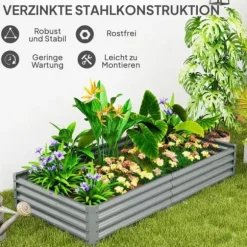 Högbädd i stål 180x90x30 cm med skyddskant, vädertålig – balkong/trädgård